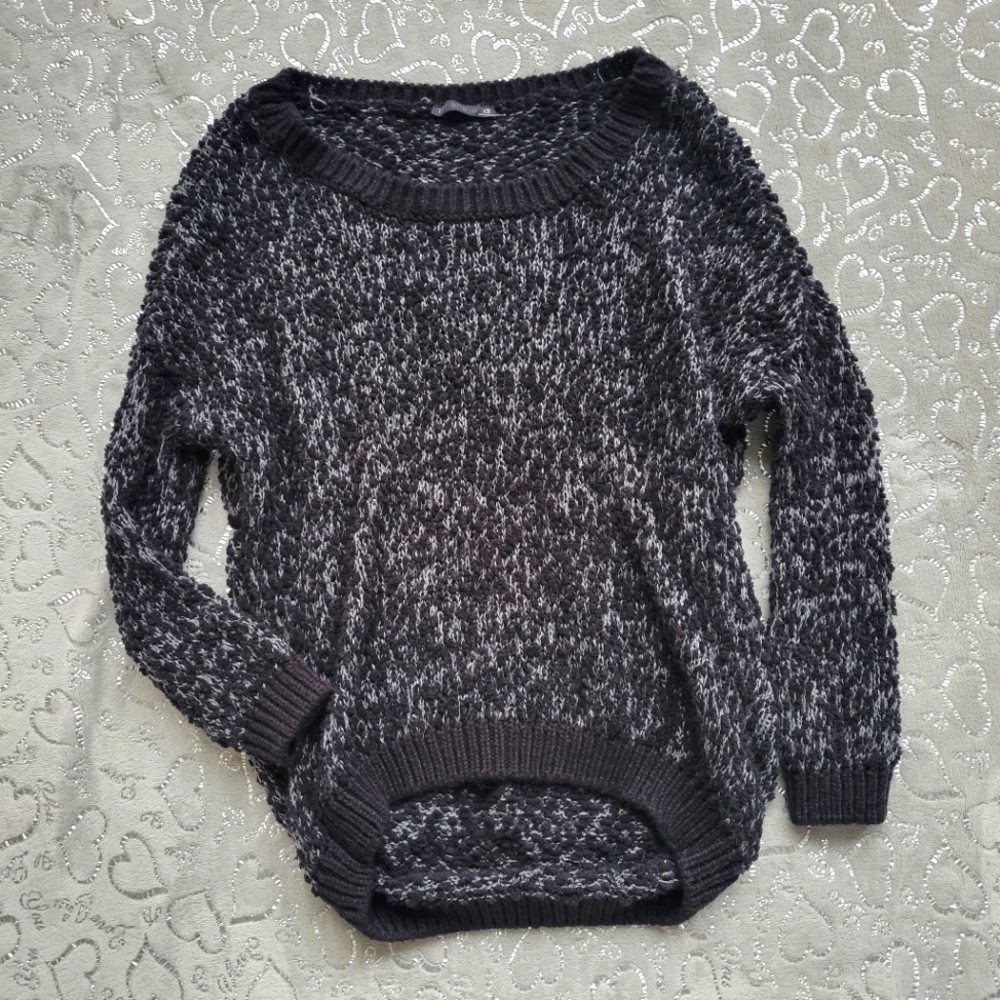Hi Lo Sweater Gray Black Scoop Neck Dressy Knit Leggings Top Terranova XS